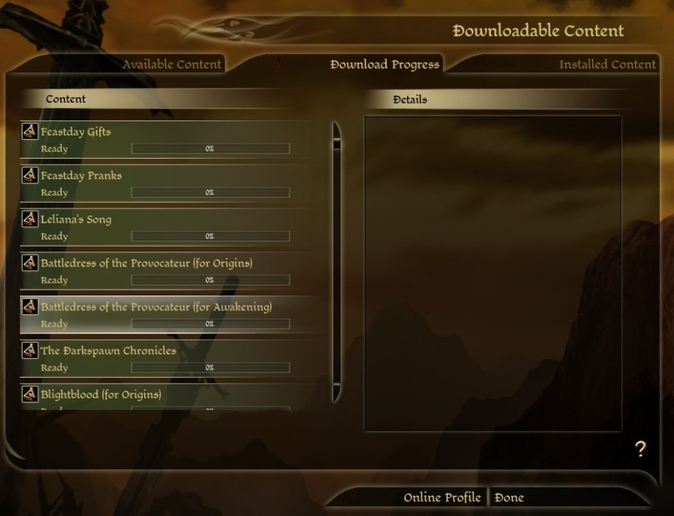Dragon Age: Origins in-game DLC list